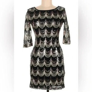 Crystal Doll Cocktail Dress  Silver Navy Sequin Dress  Size Medium